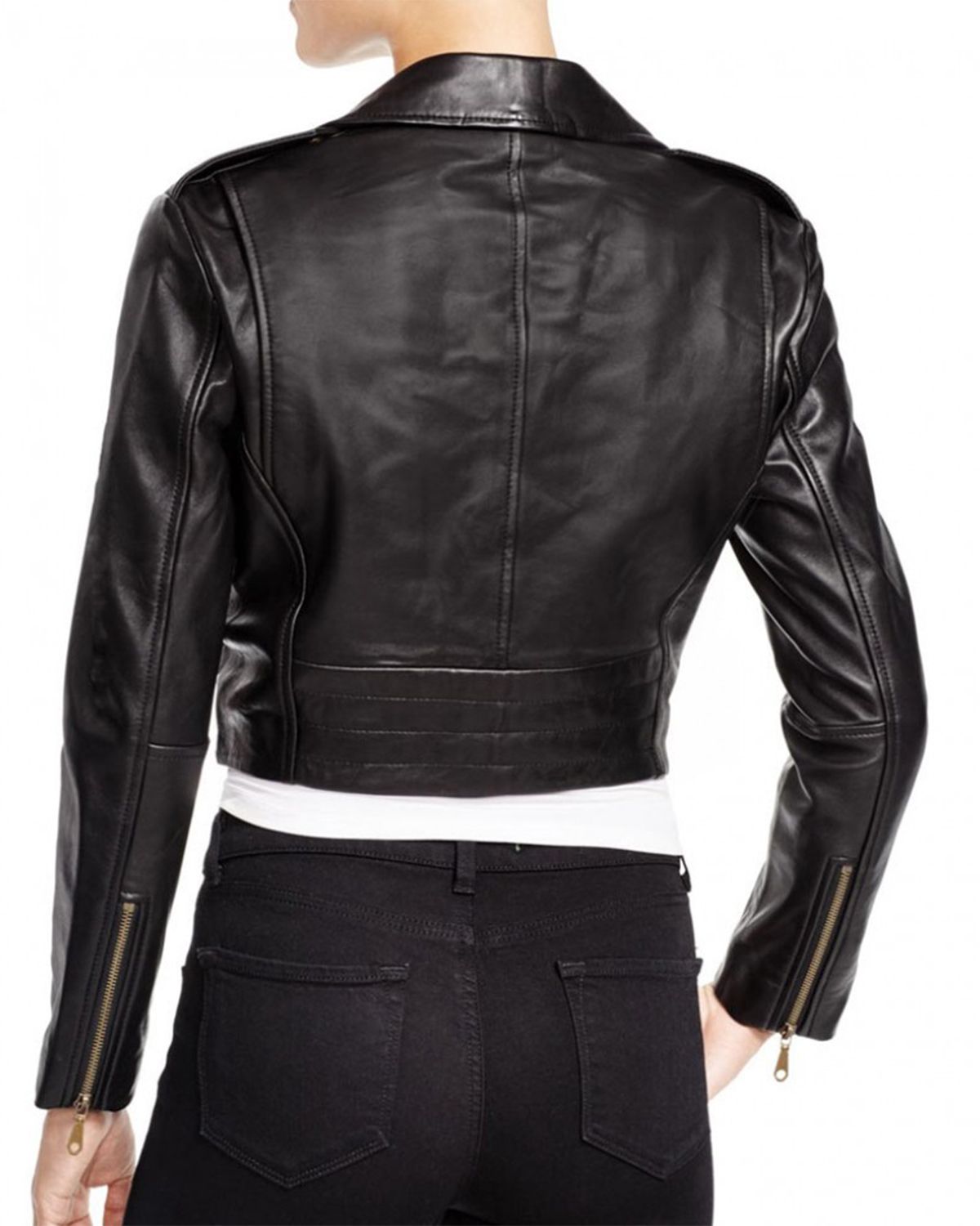 Women's Belted Black Cropped Leather Jacket