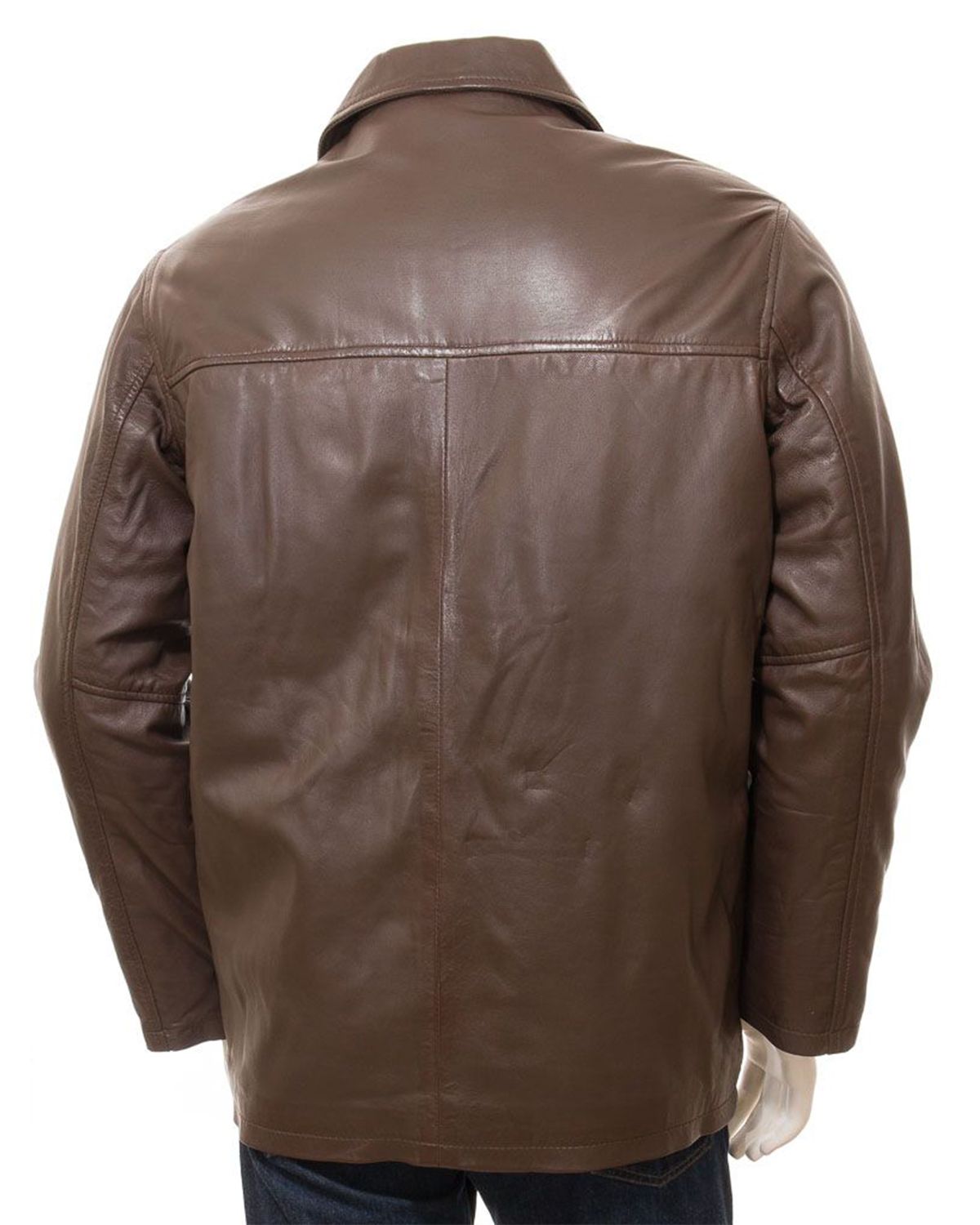 Men's Brown Reefer Style Genuine Sheepskin Leather Coat