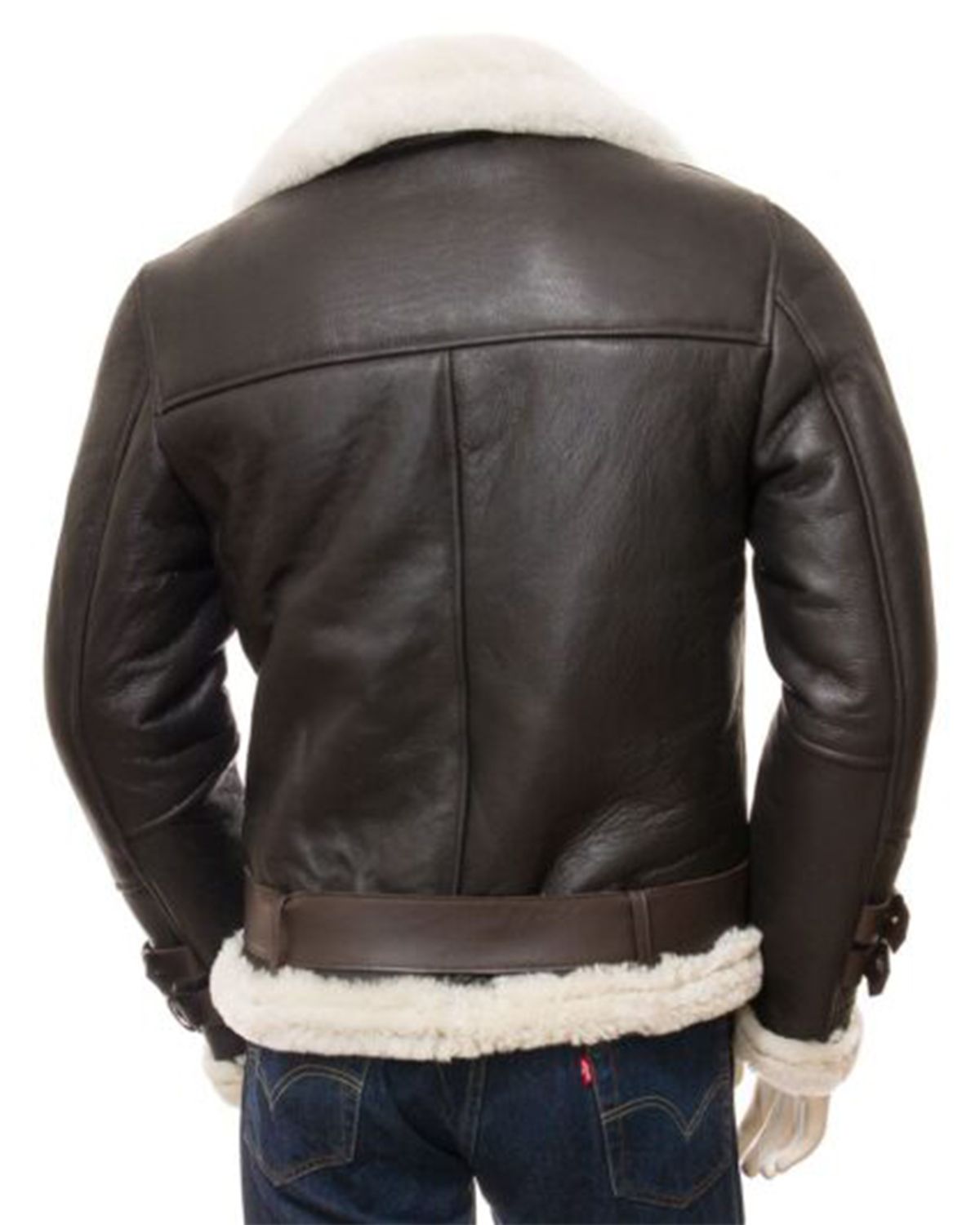 Men's Cross Zip Aviator Faux Shearling Real Leather Jacket