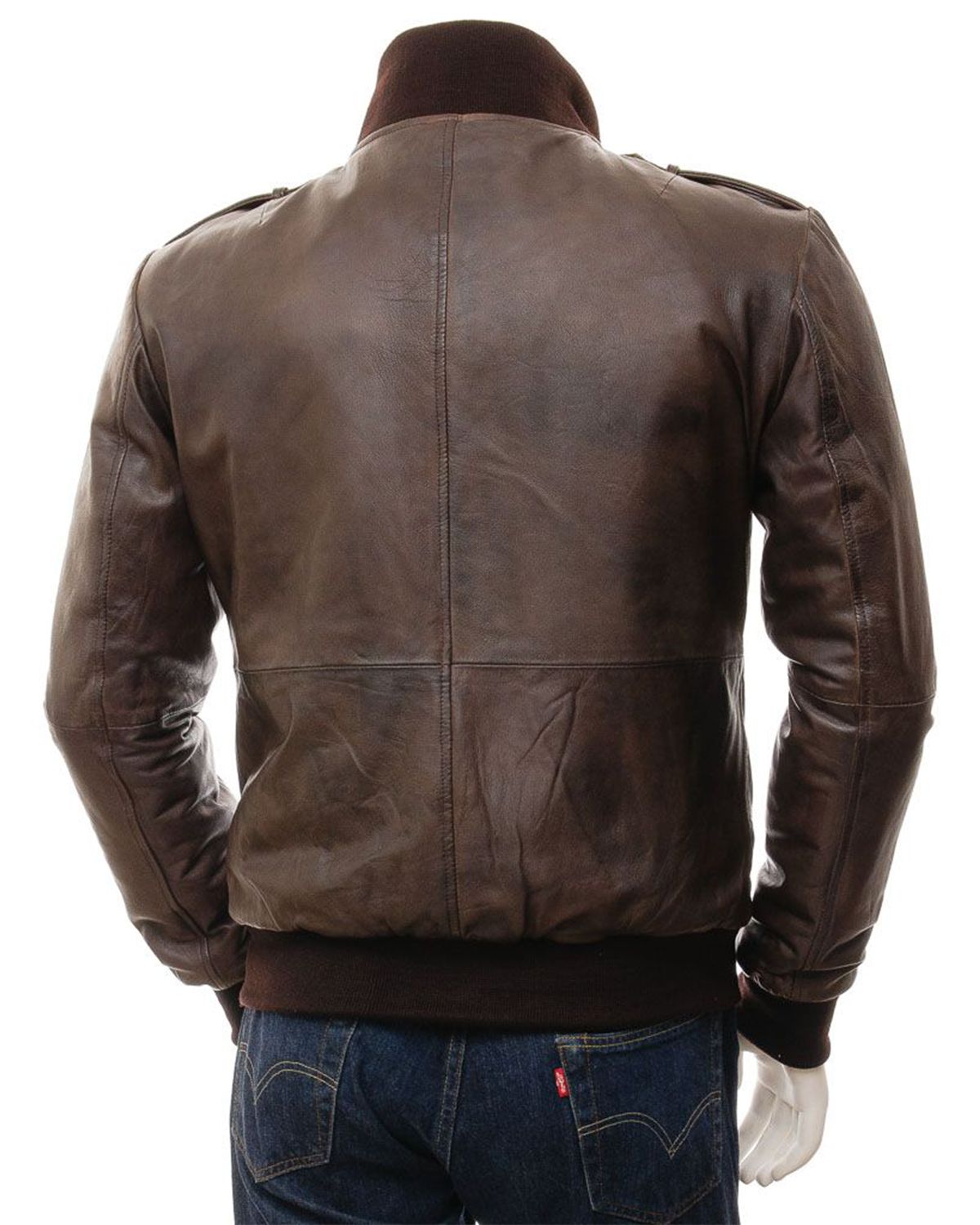 Men's Epaulettes Shoulder Stylish Bomber Leather Jacket