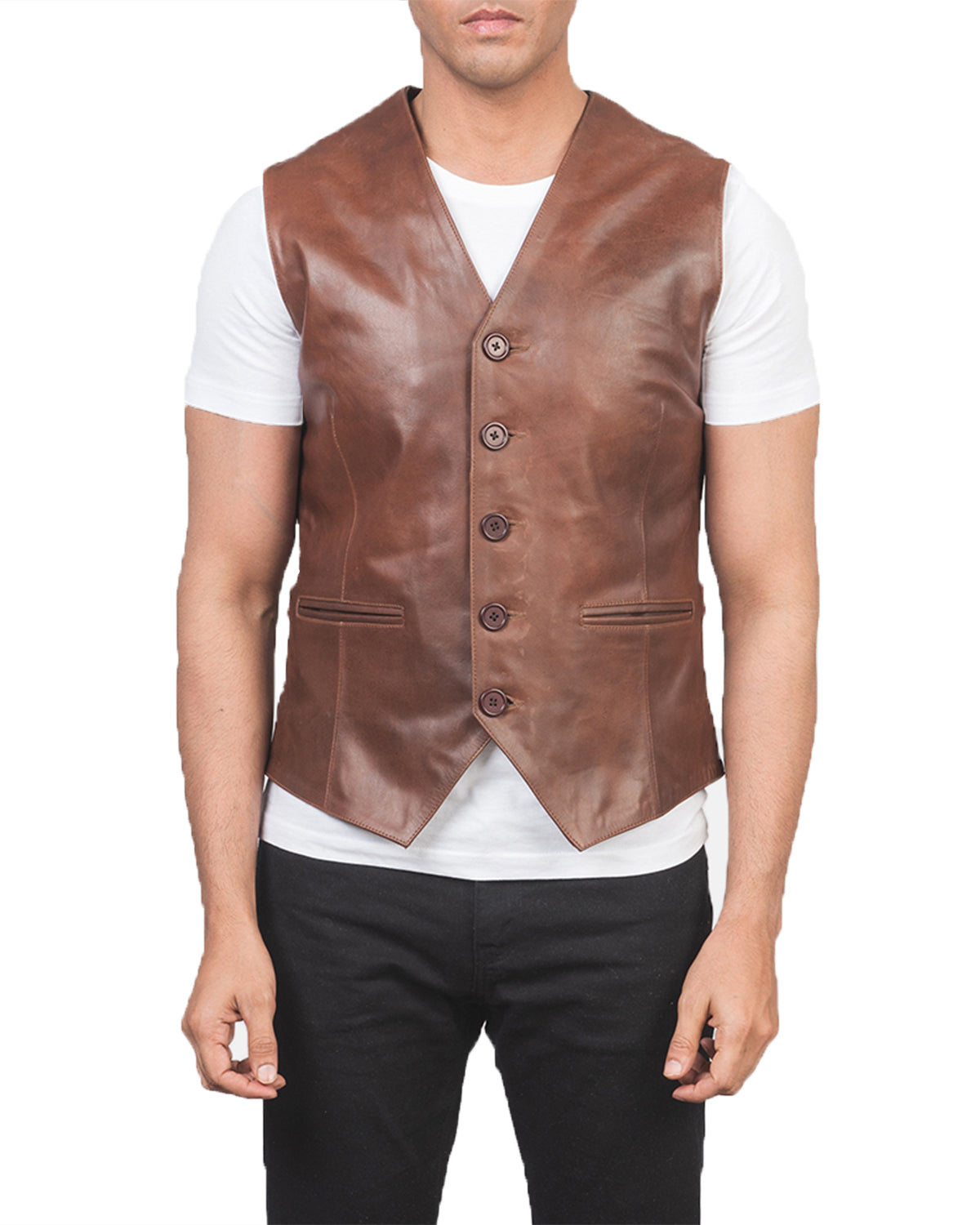 Men's Distressed Genuine Sheepskin Leather Vest