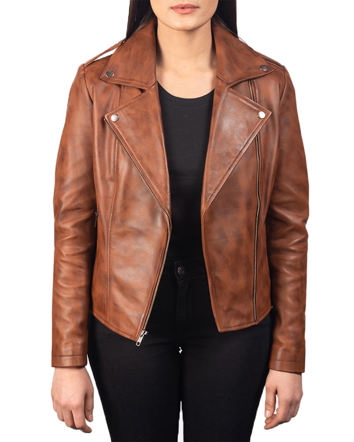 Women's Notch Collar Stylish Biker Leather Jacket