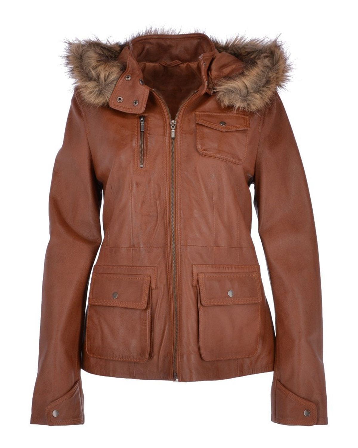 Womens Hooded Biker Real Sheepskin Leather Jacket