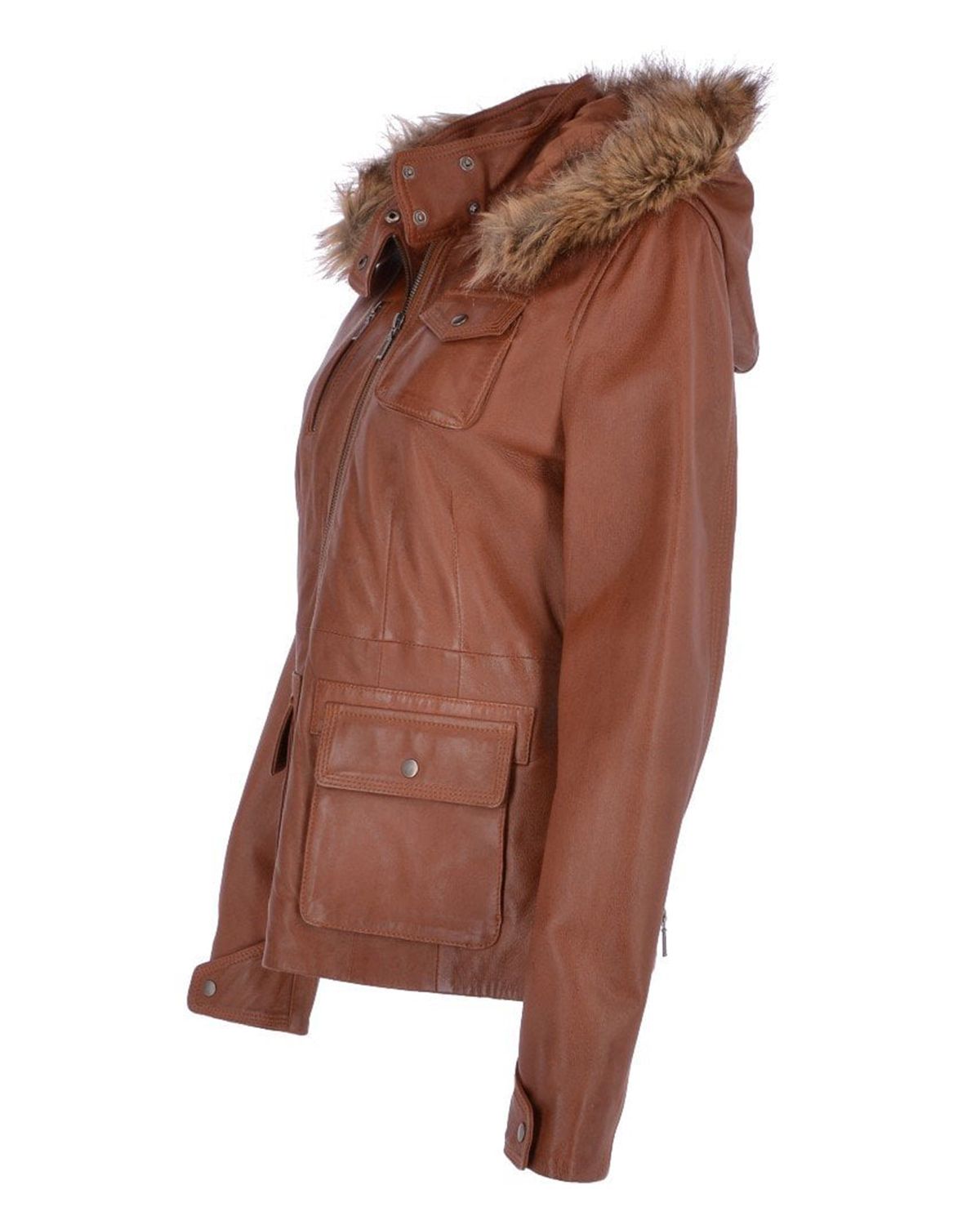 Womens Hooded Biker Real Sheepskin Leather Jacket