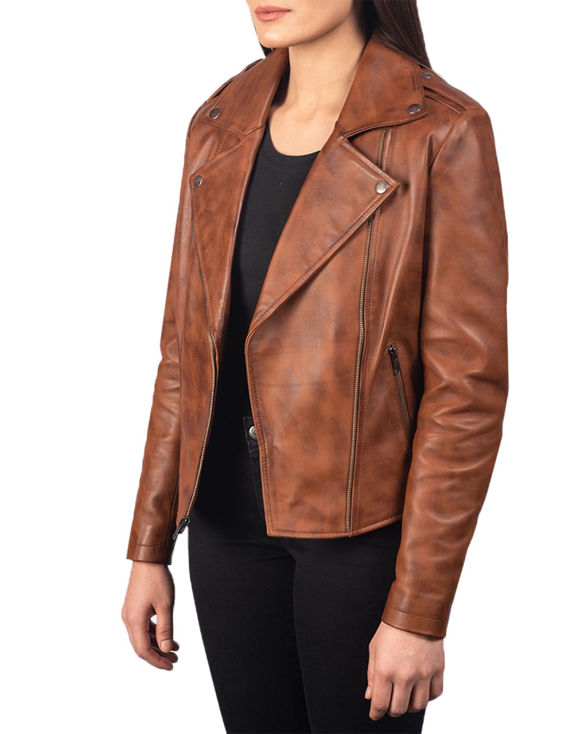 Women's Notch Collar Stylish Biker Leather Jacket