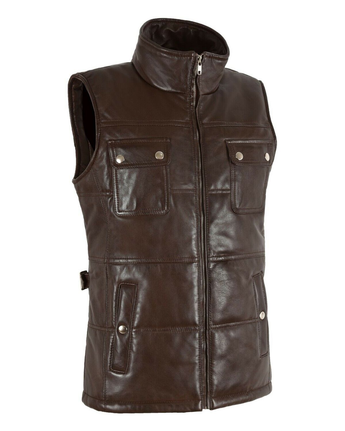 Women's Quilted Padded Brown Leather Vest