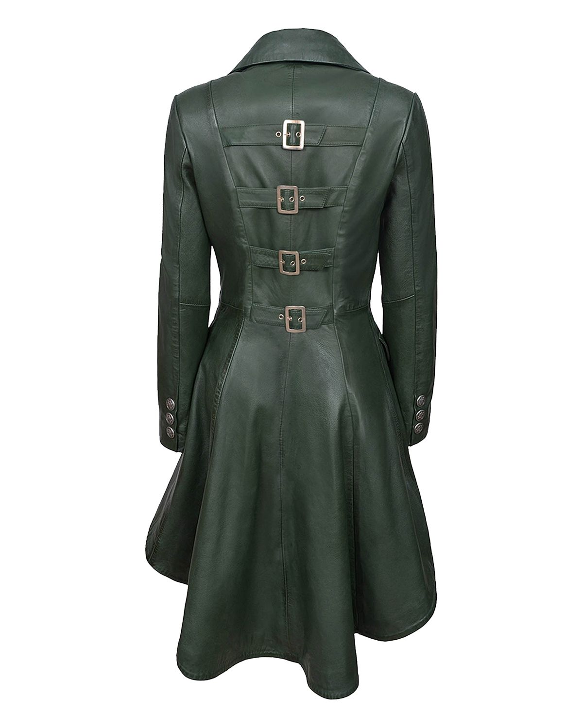 Women's Back Buckle Real Leather Long Gothic Coat