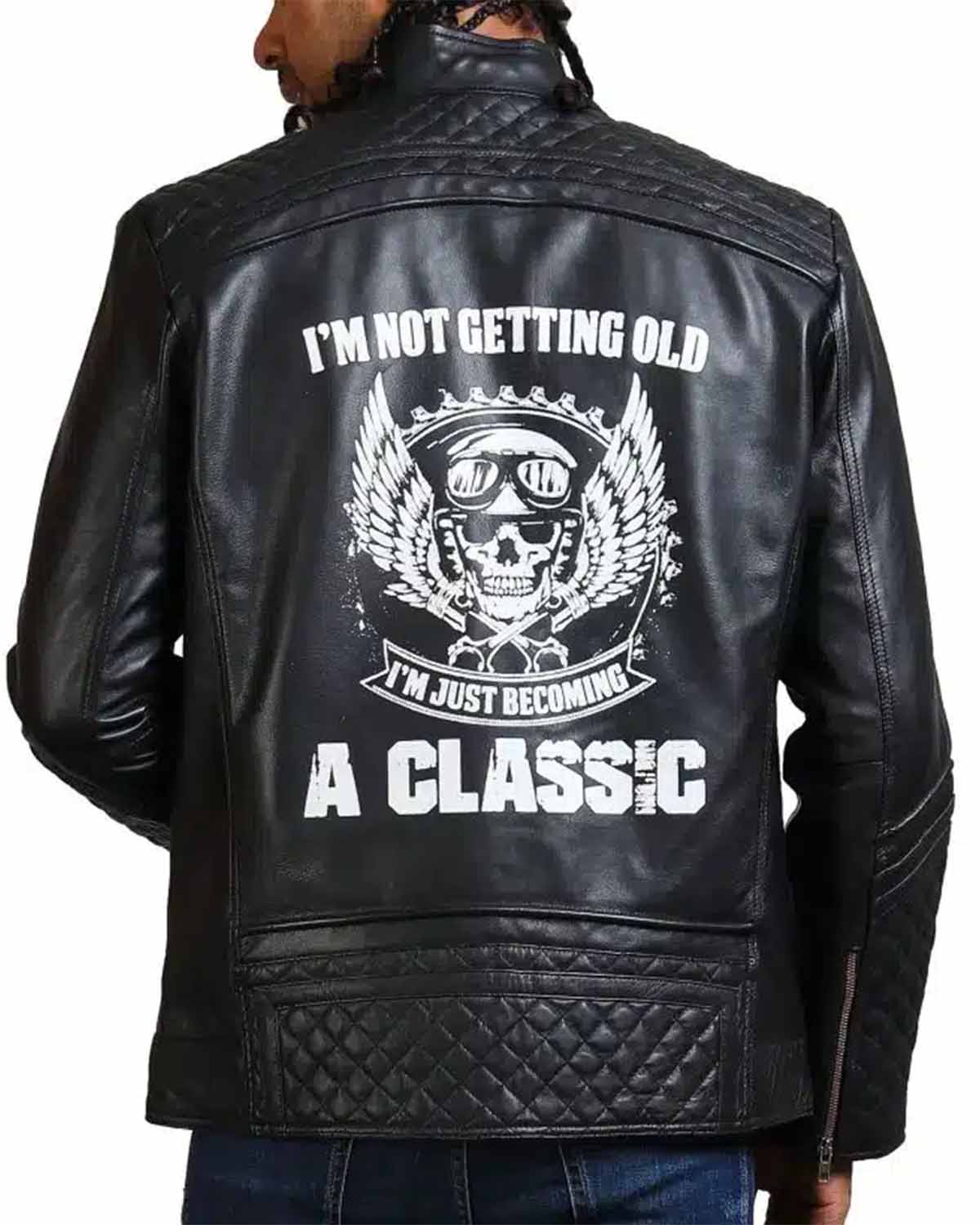 Classic Men Black Quilted Motorcycle Leather Jacket