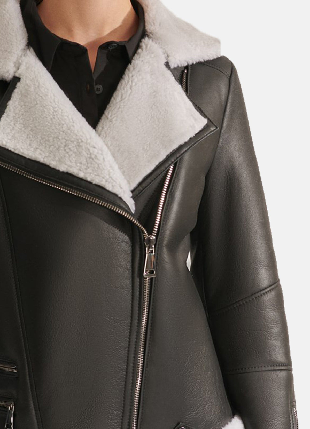 Womens Black Sport Shearling Leather Jacket