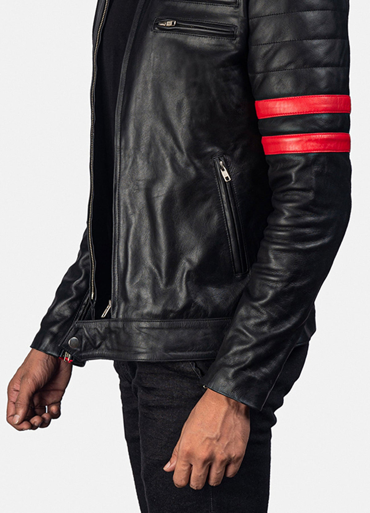 Mens Perfecto Black & Red Biker Leather Jacket