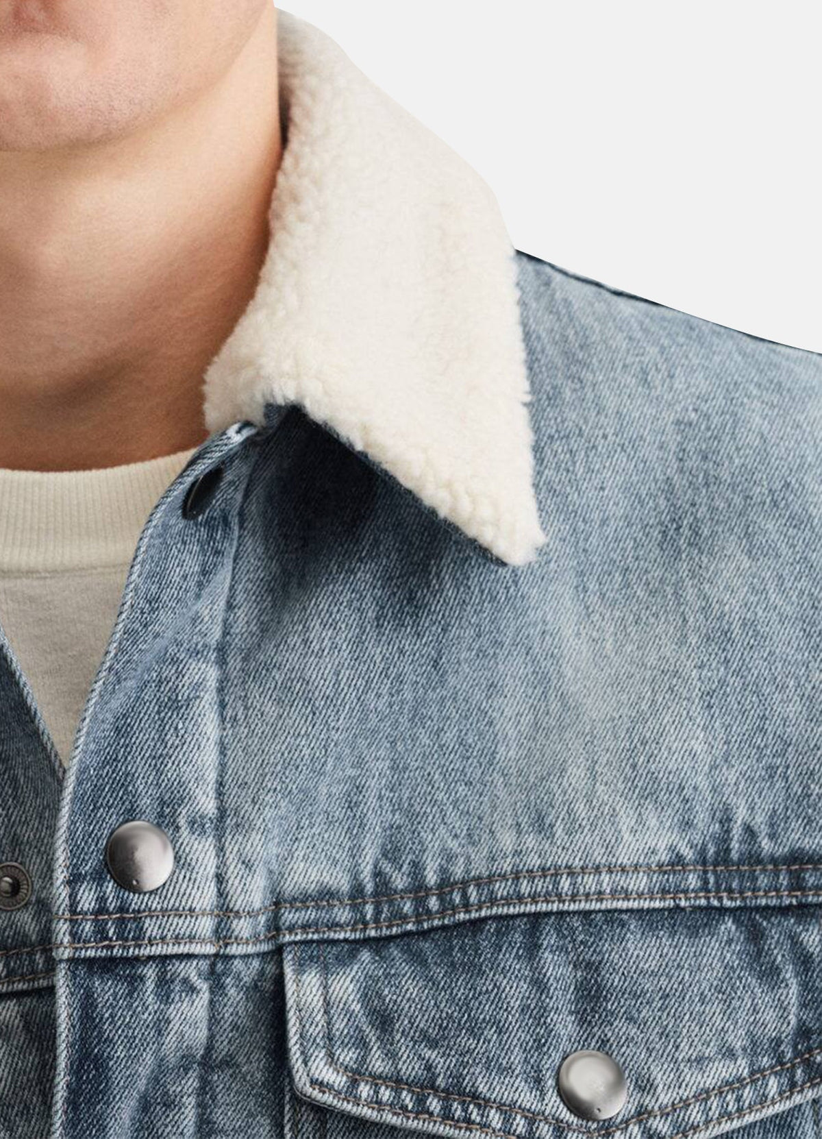 Mens Light Blue Denim Shearling Jacket