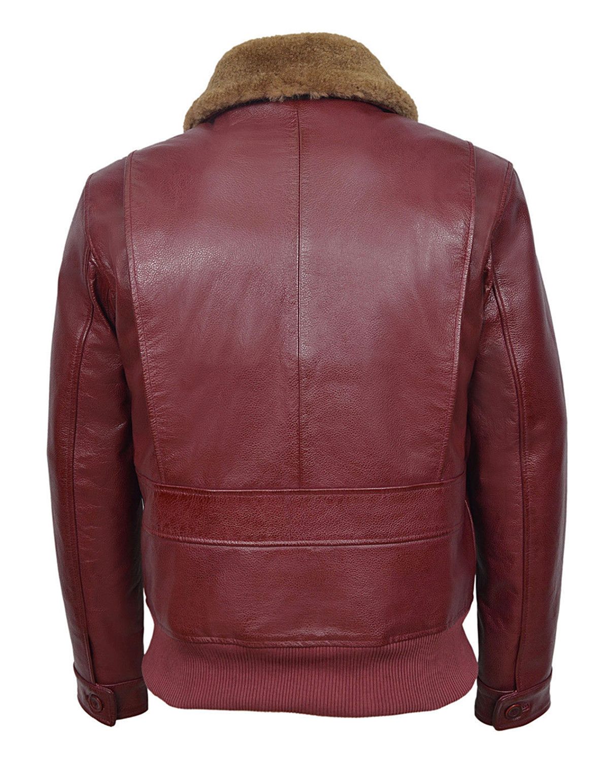 Men's Cherry Bomber Ginger Fur Collar Real Leather Jacket