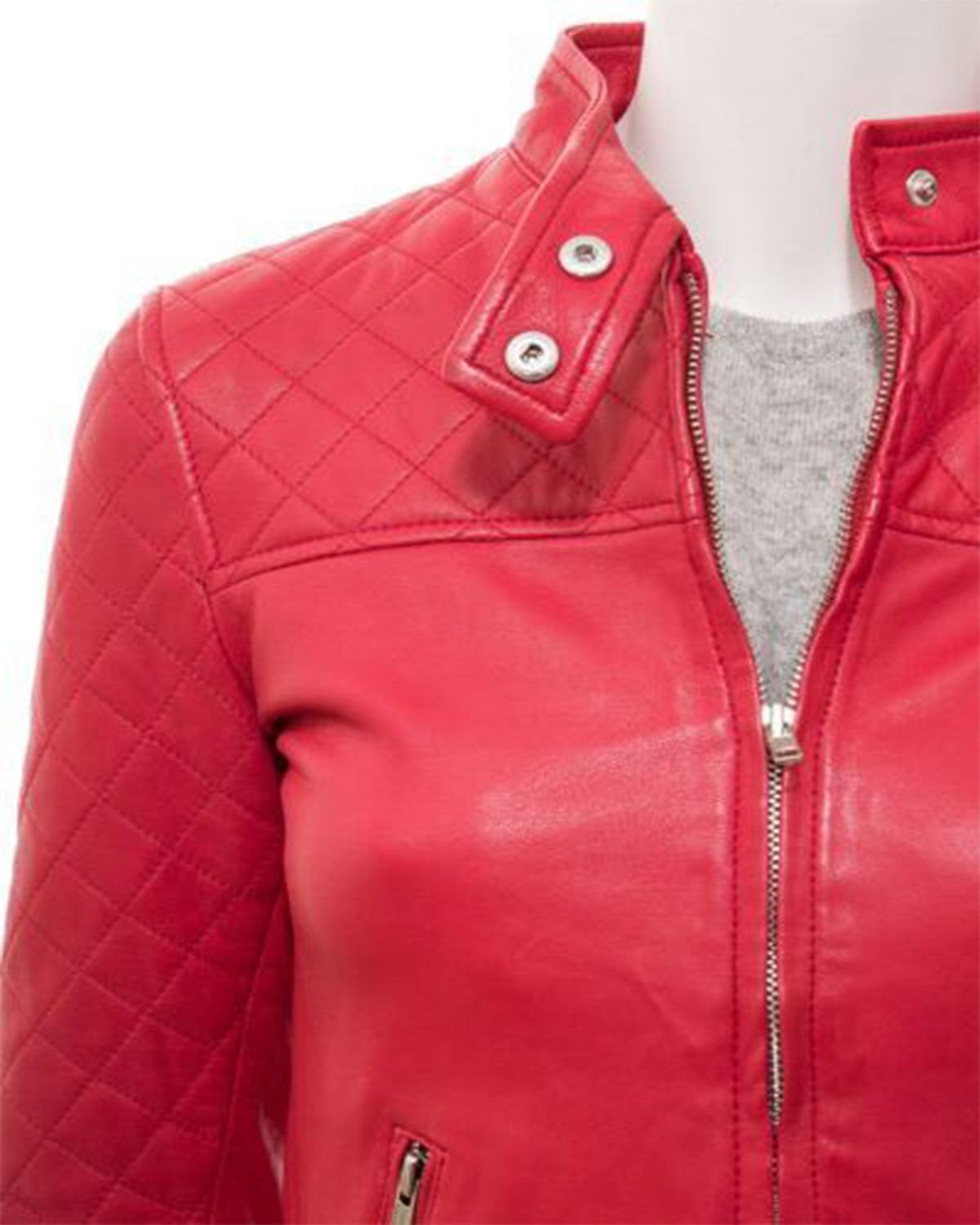 Women's Quilted Shoulder Stylish Biker Cafe Racer Style Real Leather Jacket