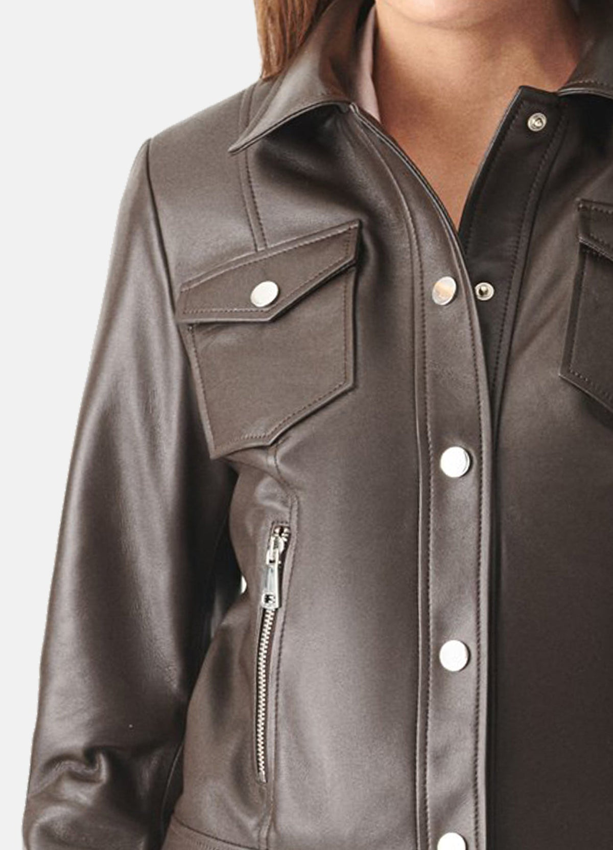 Womens Dark Brown Sports Biker Leather Jacket