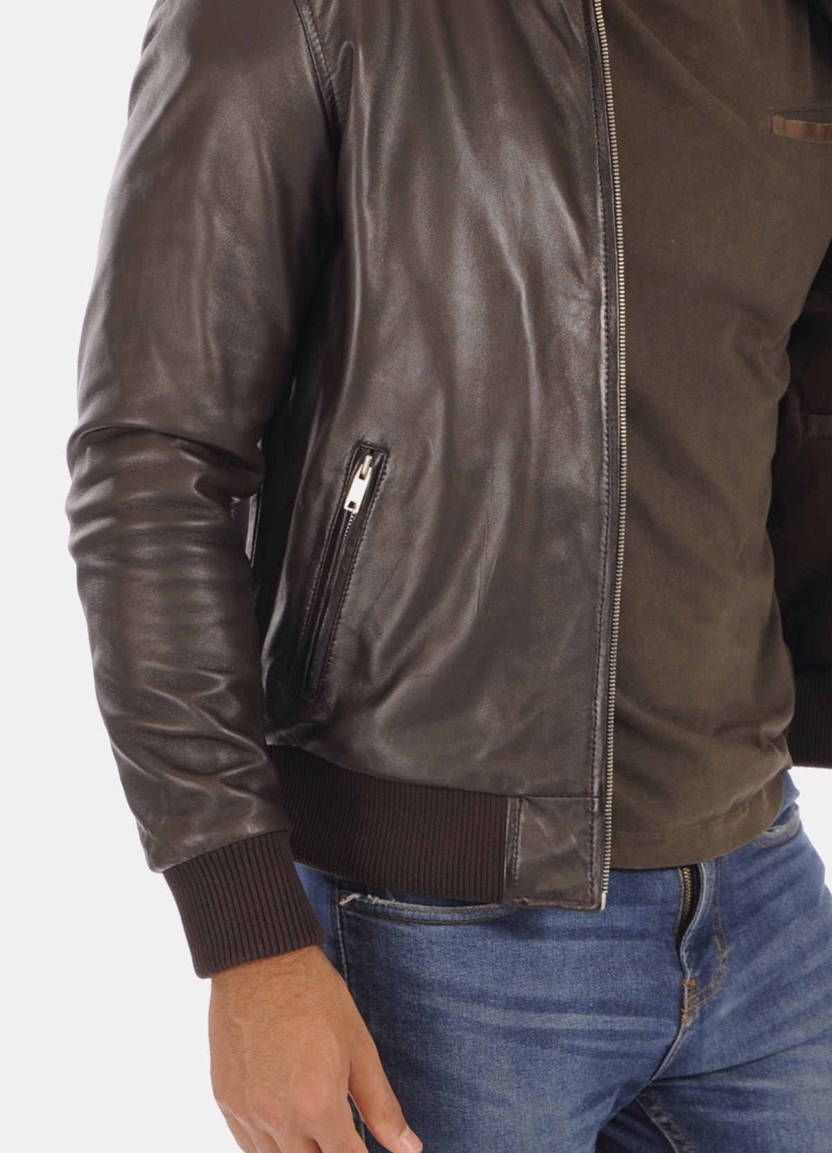 Mens Dark Brown Vintage Bomber Leather Jacket